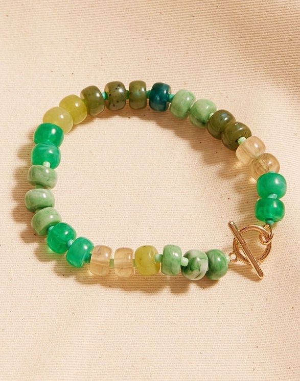 Flat Round Bead Ombre Green Stretch Bracelet