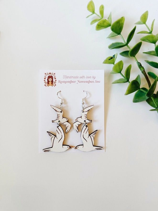 Handmade Seagull Wood Dangle Earrings