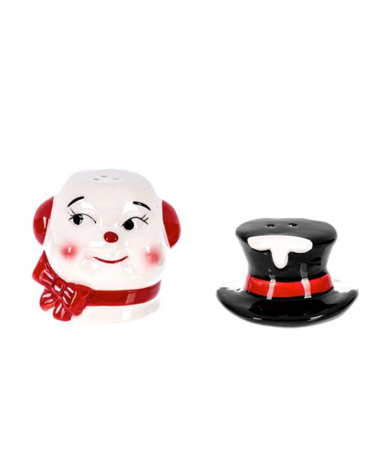 Snowman With Hat Stacking Salt And Pepper Shaker Set