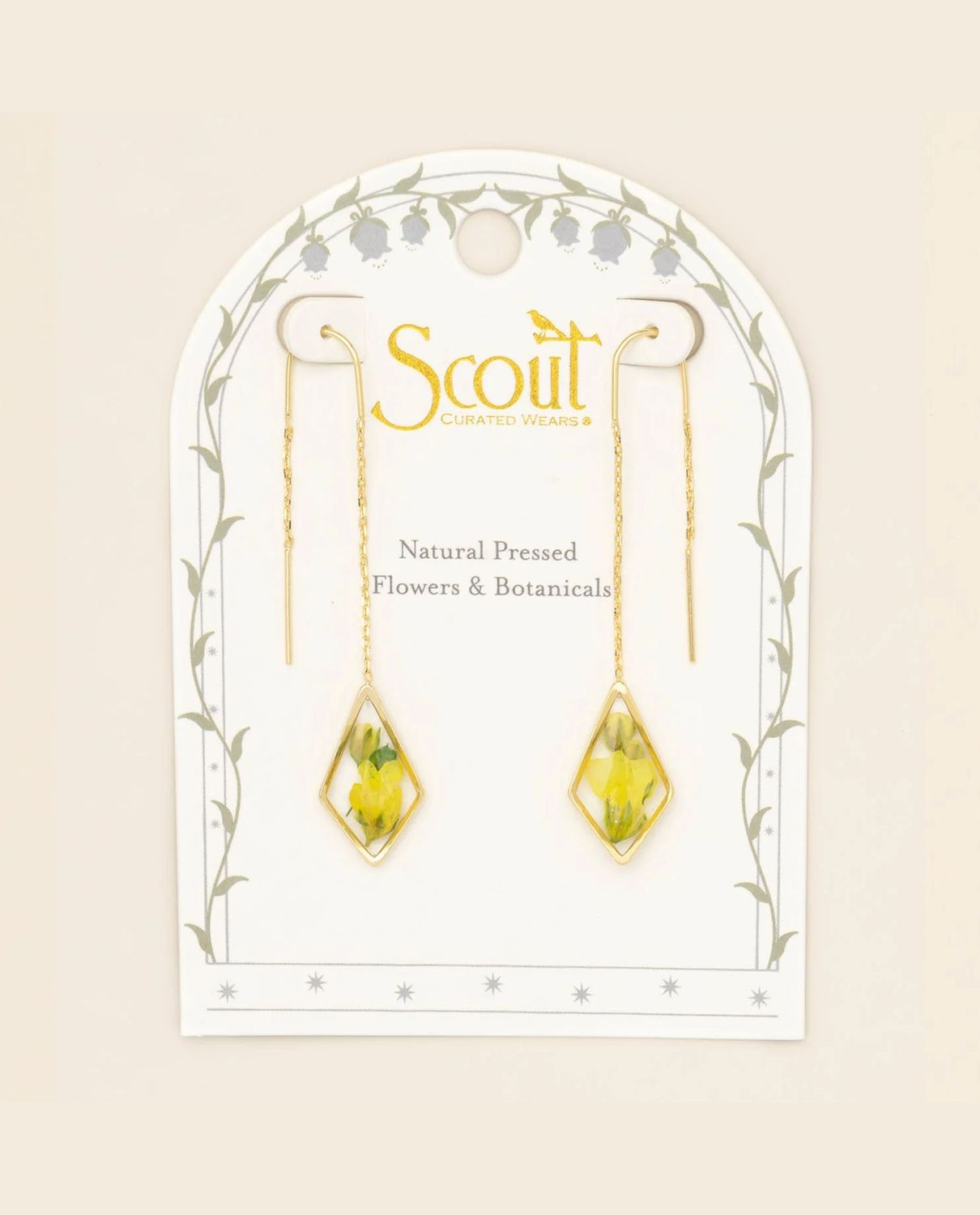 Pressed Flower Yellow Baby's Breath Gold Thread Earrings