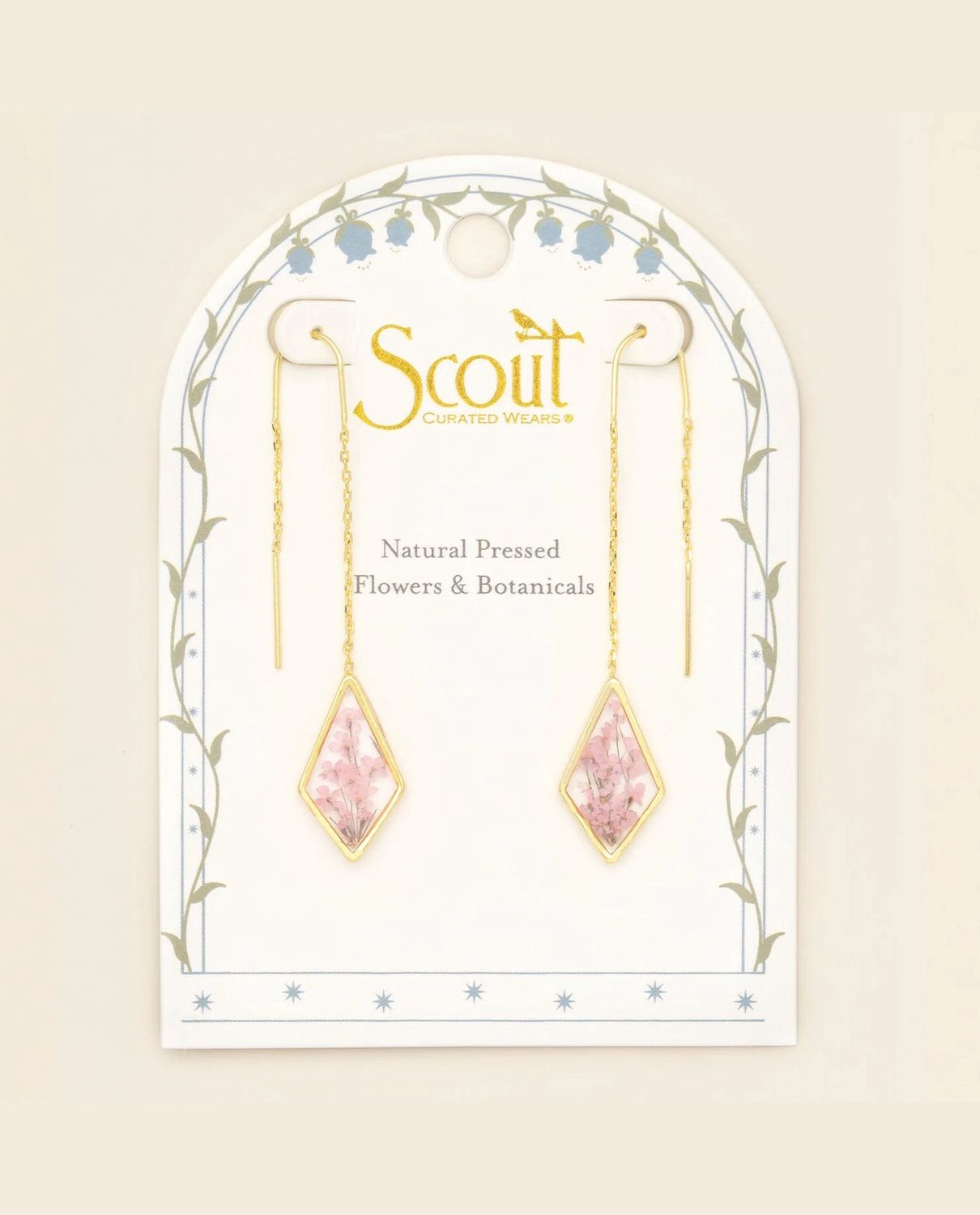 Pressed Flower Pink Lace Flower Gold Thread Earrings