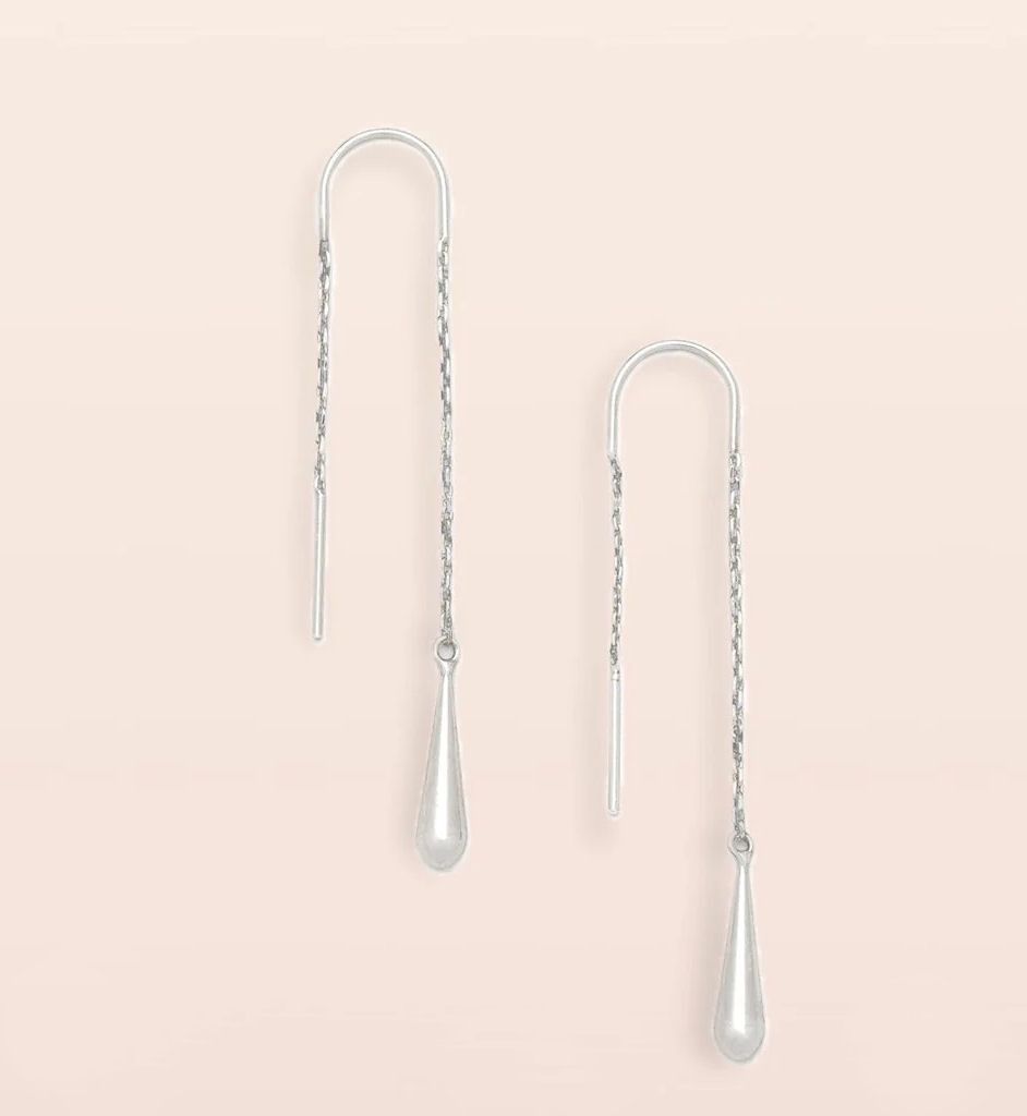 Refined Teardrop Threader Silver Earrings