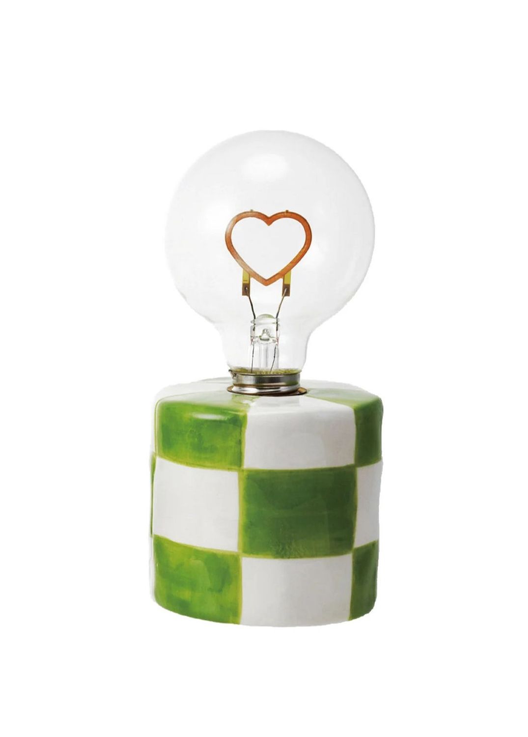 Ceramic LED Heart Light Green Checkered Lamp