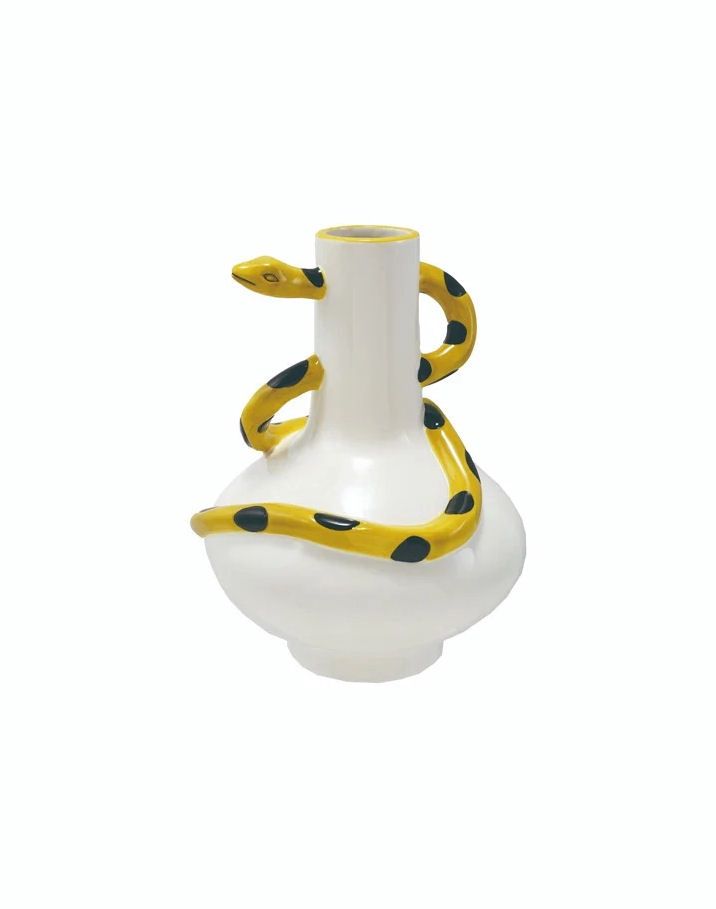 Stoneware Yellow And Black Snake Vase