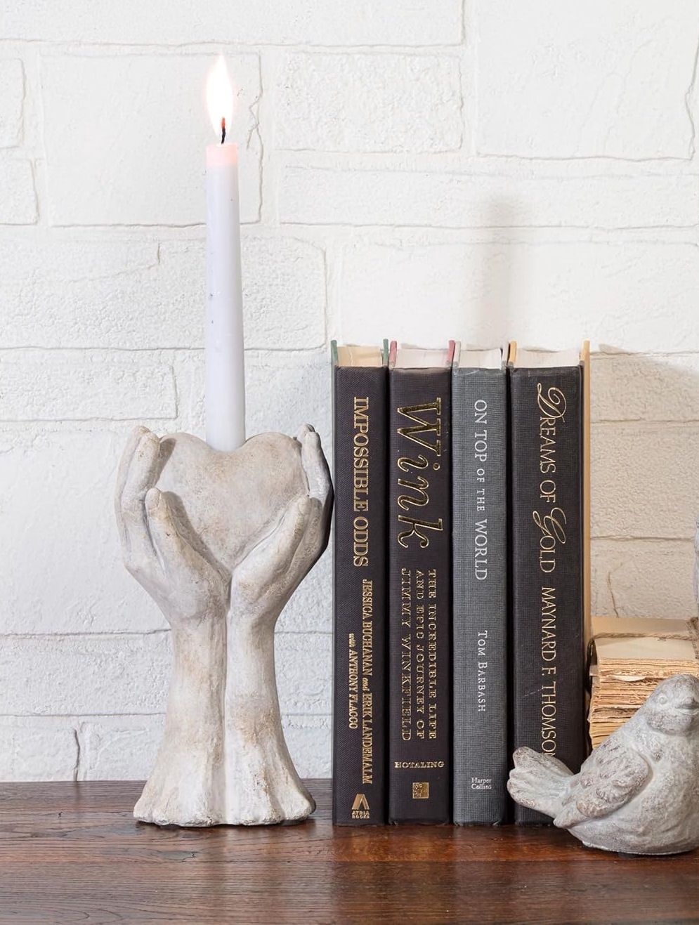 Hands Holding Heart Taper Concrete Candle Holder