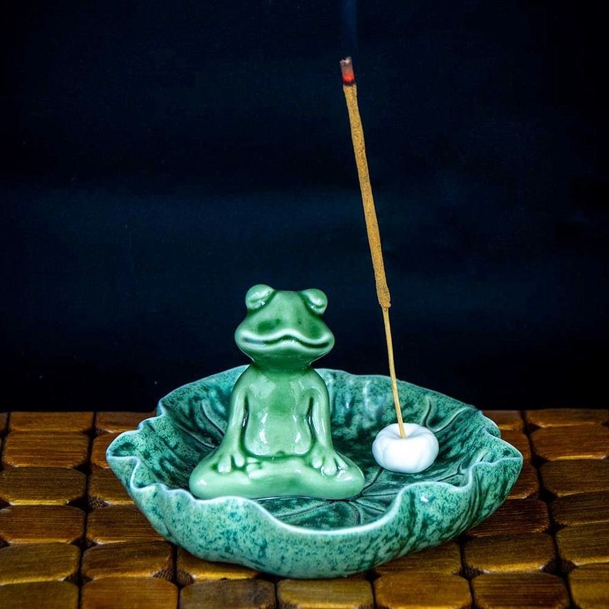 Meditating Frog Ceramic Incense Holder