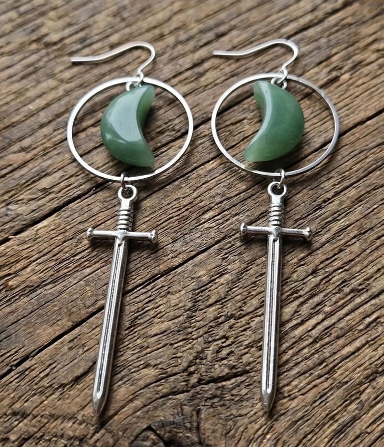 Moon And Dagger Green Aventurine Earrings