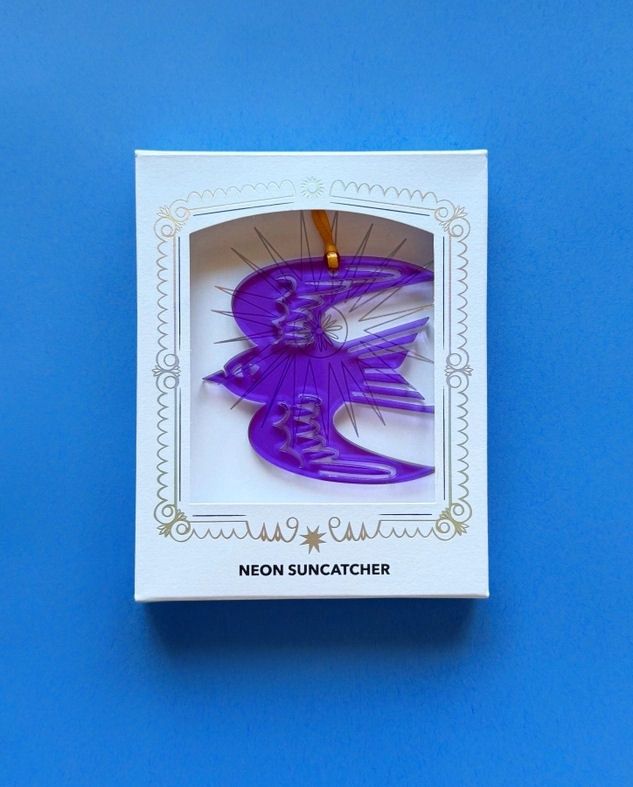 Neon Purple Sparrow Bird Suncatcher
