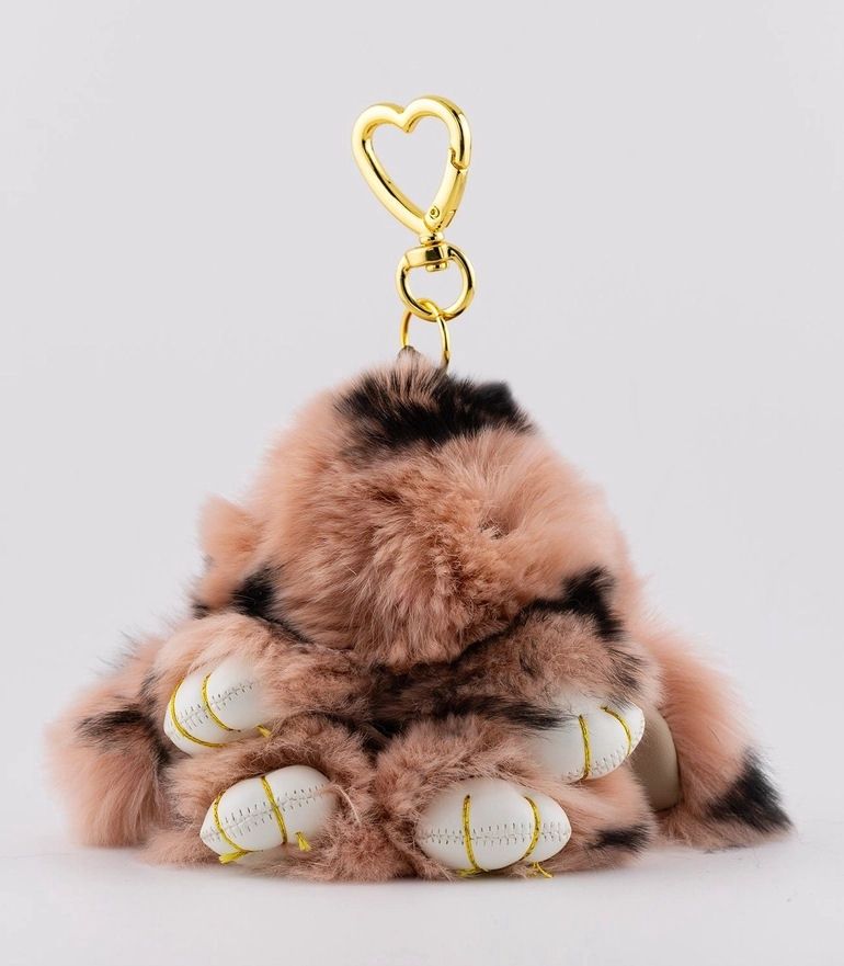 Mottled Pink And Black Furry Bunny Keychain