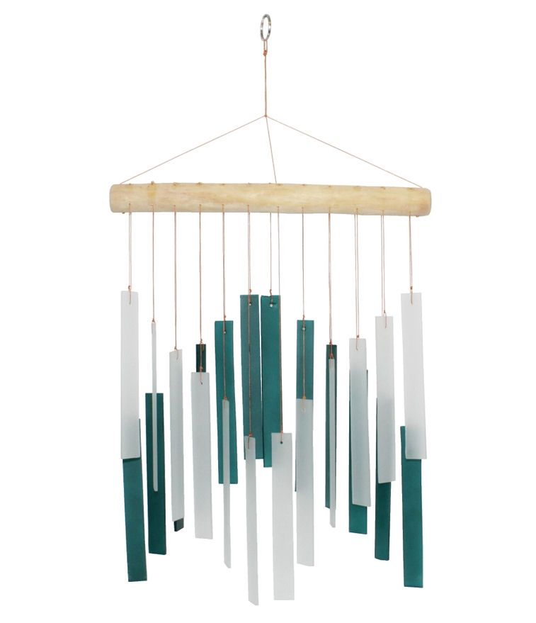 Teal And White Skyline Tumbled Glass Wind Chime