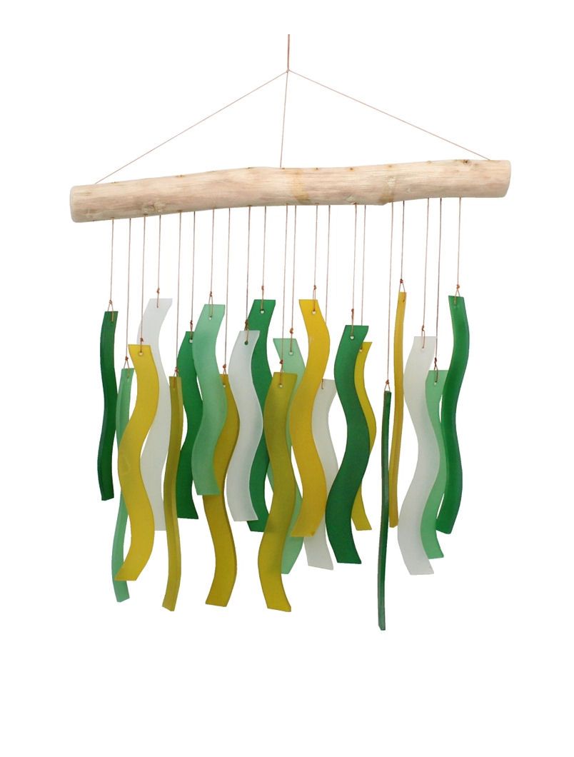 Green, White And Amber Wave Tumbled Glass Wind Chime