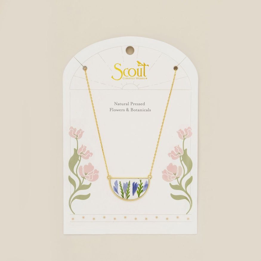 Pressed Flowers Purple Cornflower Gold Necklace