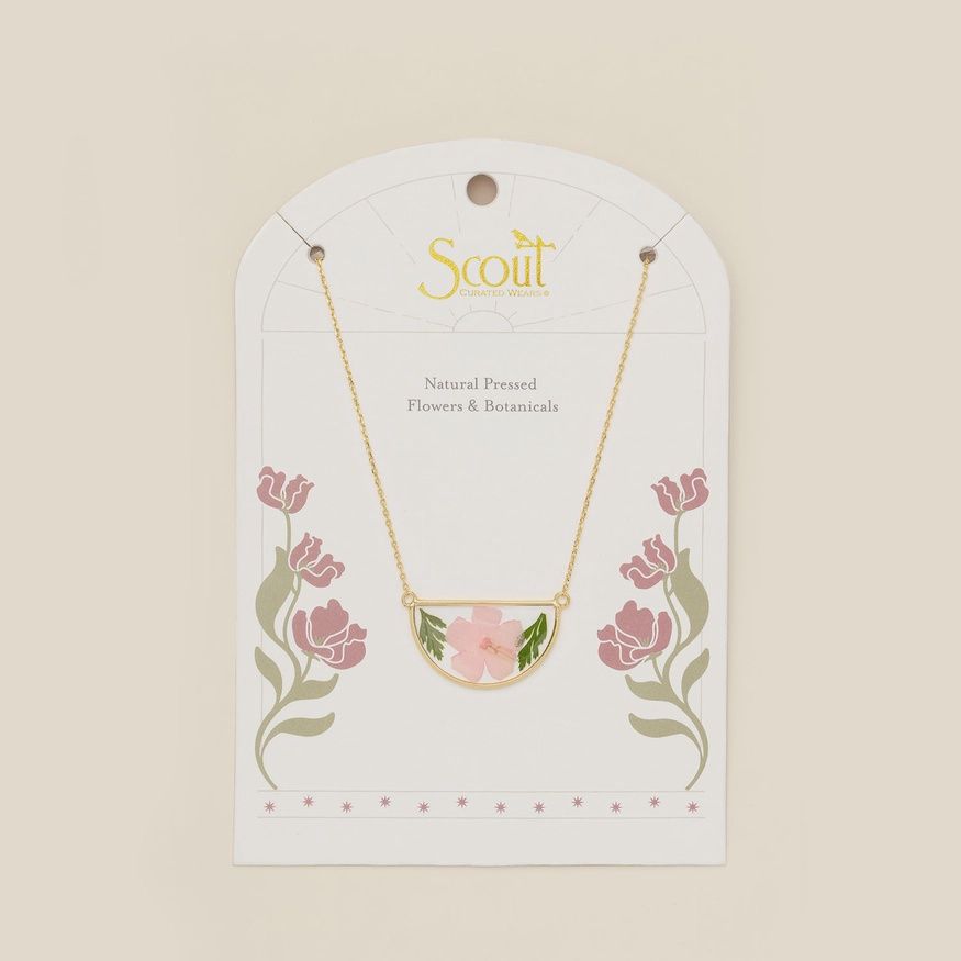Pressed Flowers Pink Cherry Blossom Gold Necklace