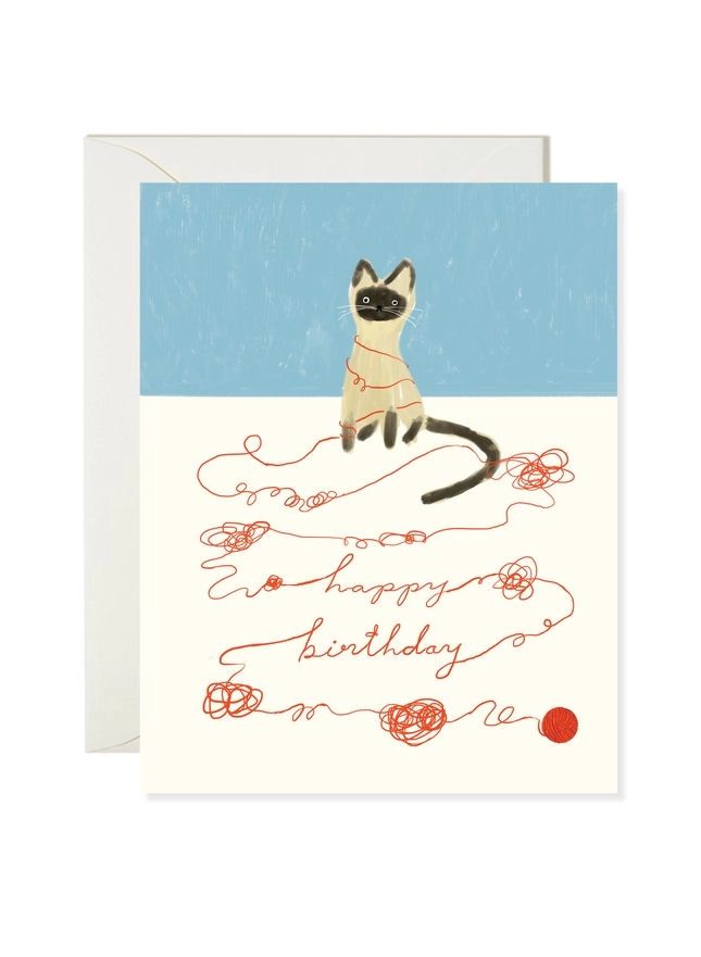 Happy Birthday Siamese Cat Yarn Card
