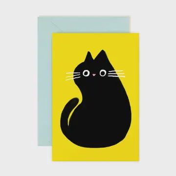 Sitting Black Cat Mini Note Card