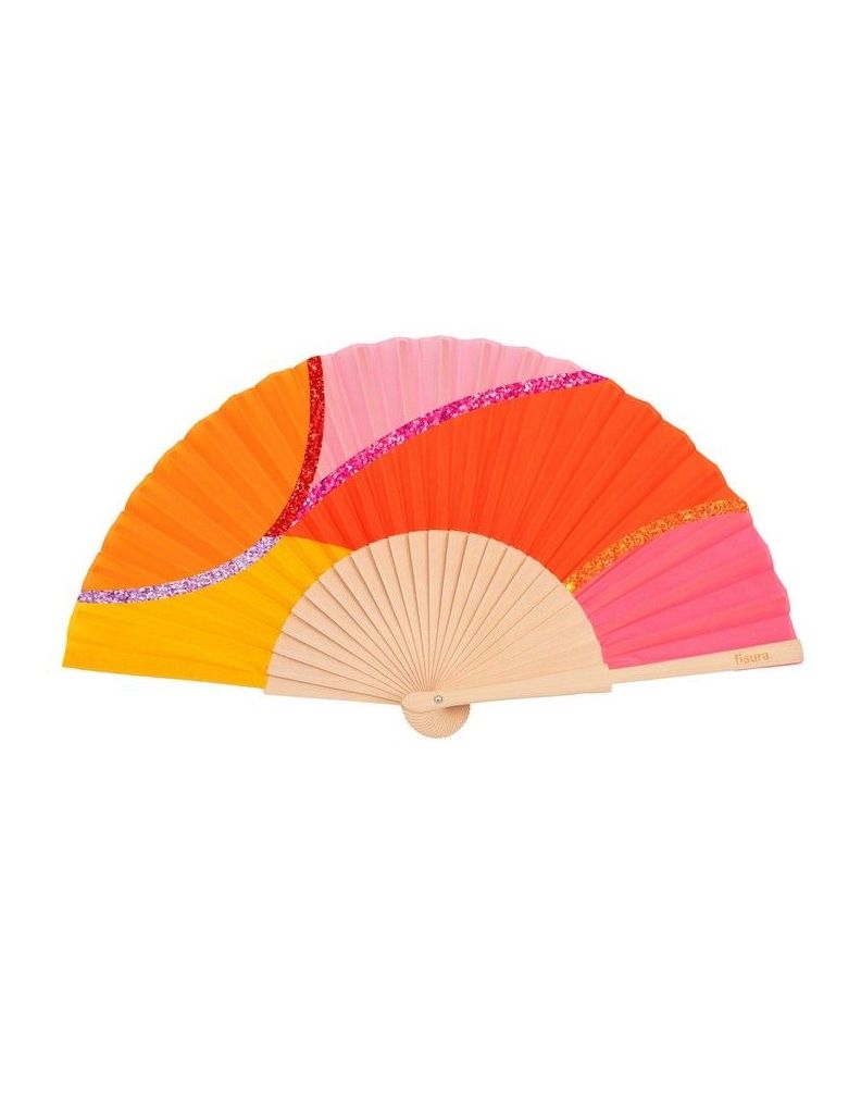 Pink, Orange, Red, And Yellow Glitter Hand Fan