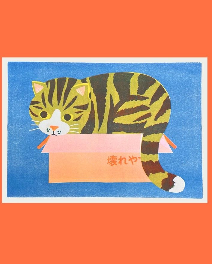 Tabby Cat In A Box A3 Risograph Print