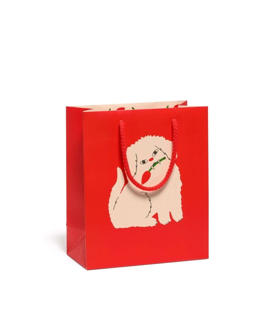 White Dog With Rose Medium Gift Bag