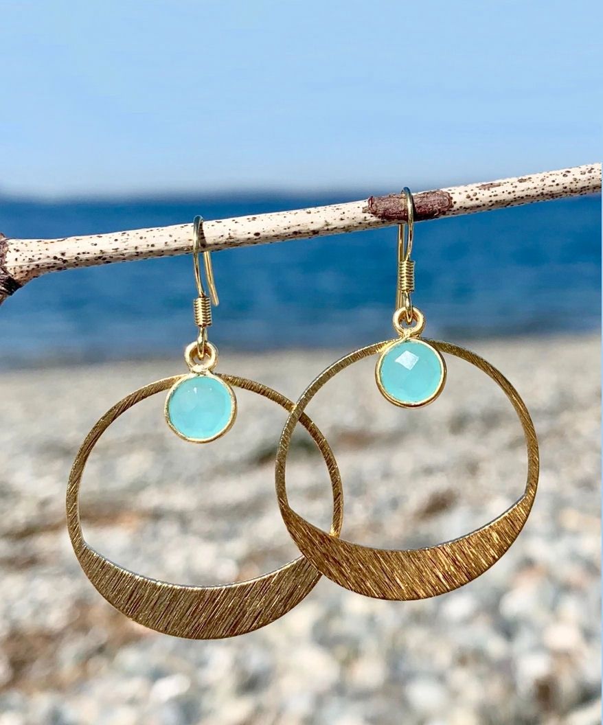 Mayan Gemstone Peru Chalcedony Hoop Earrings
