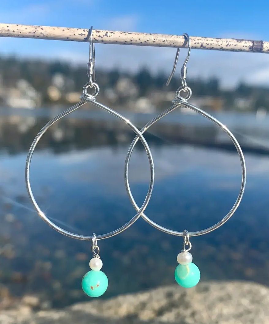 Amazonite Hoop Silver Earrings