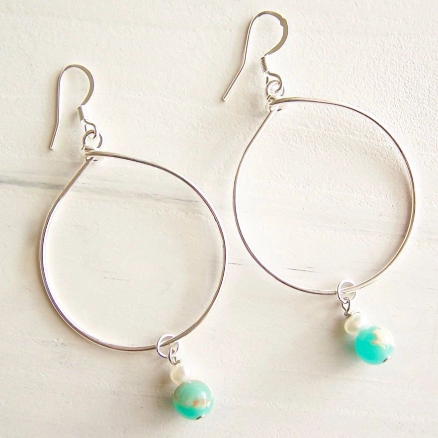 Amazonite Hoop Silver Earrings