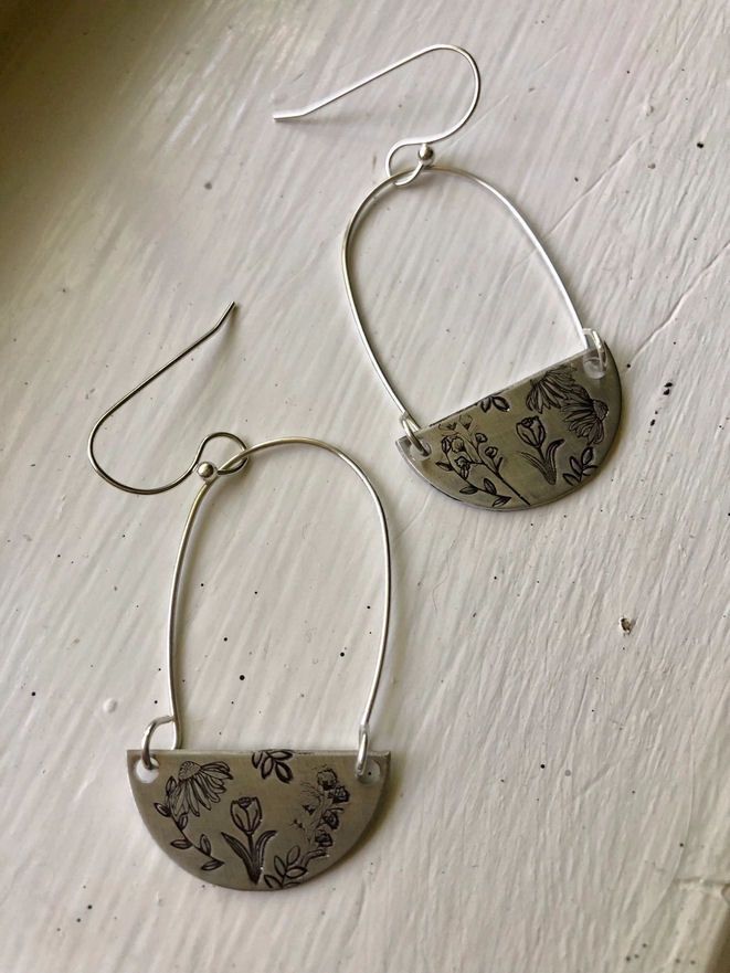Hand Stamped Silver Wildflower Earrings