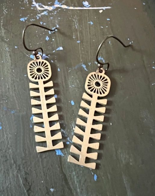 Long Gold Mid-Century Modern Flower Earrings