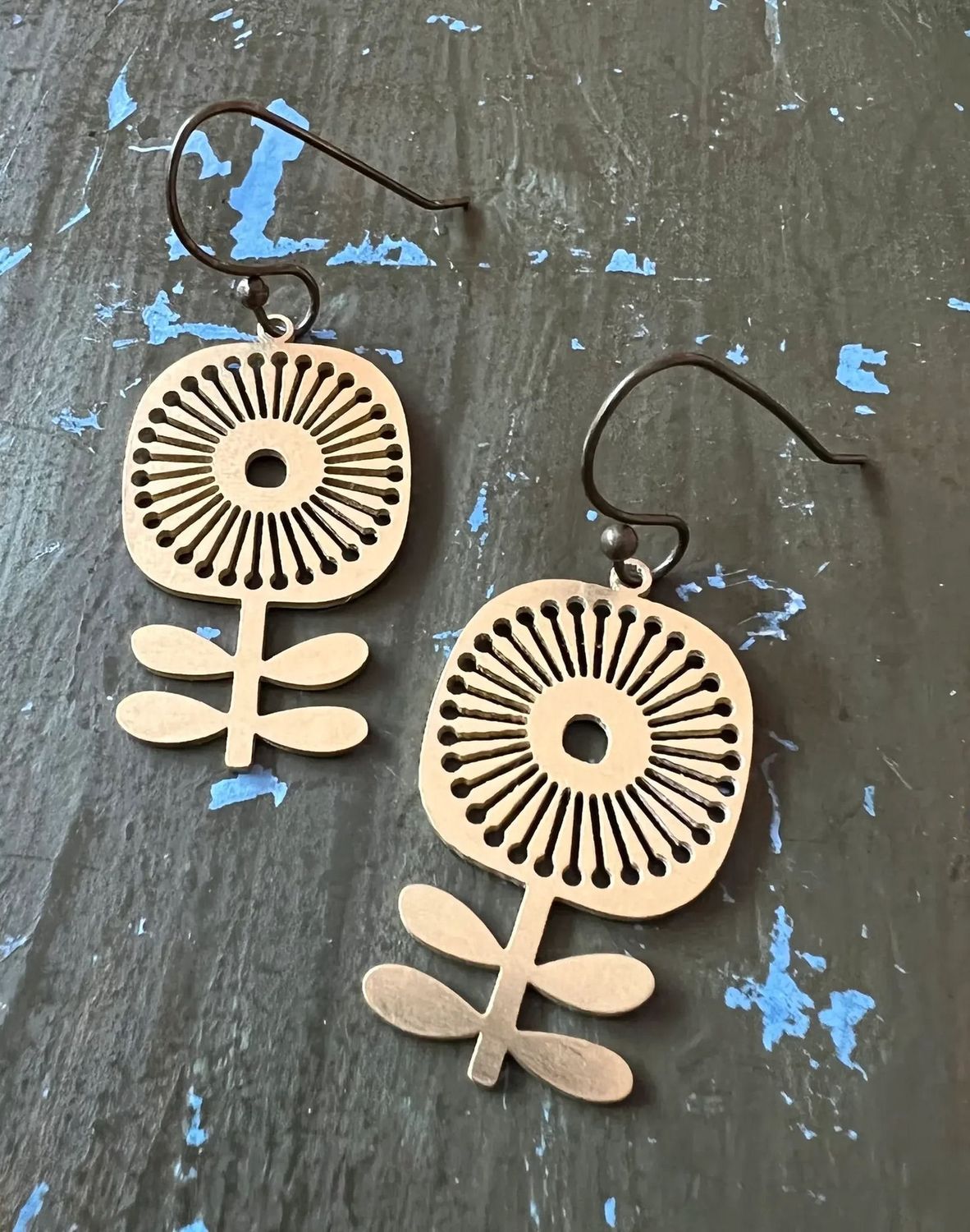 Mid-Century Modern Gold Flower Earrings