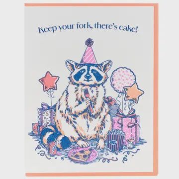 Keep Your Fork, There's Cake Raccoon Birthday Card