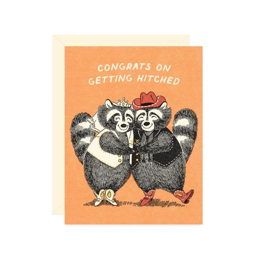 Congrats On Getting Hitched Raccoon Wedding Card