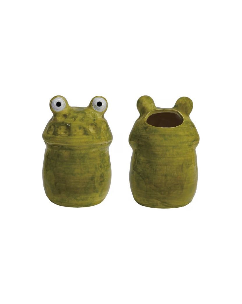 Hand Painted Stoneware Frog Vase