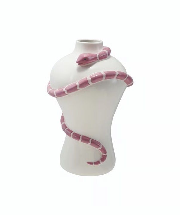 Stoneware 3D White And Pink Snake Vase