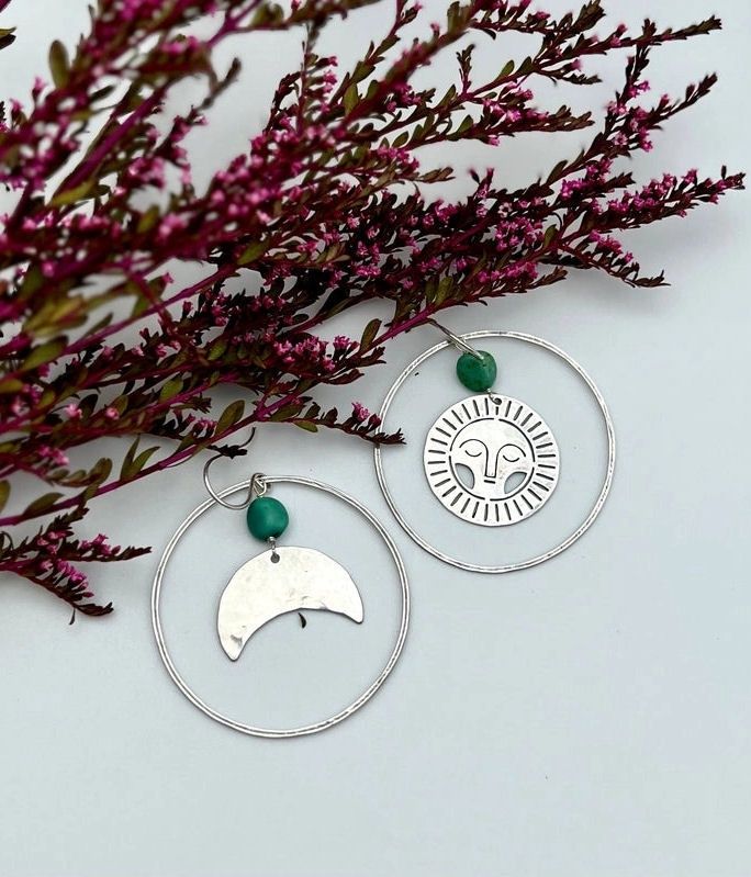 Eclipsed Sun And Moon Circle Silver Hook Earrings