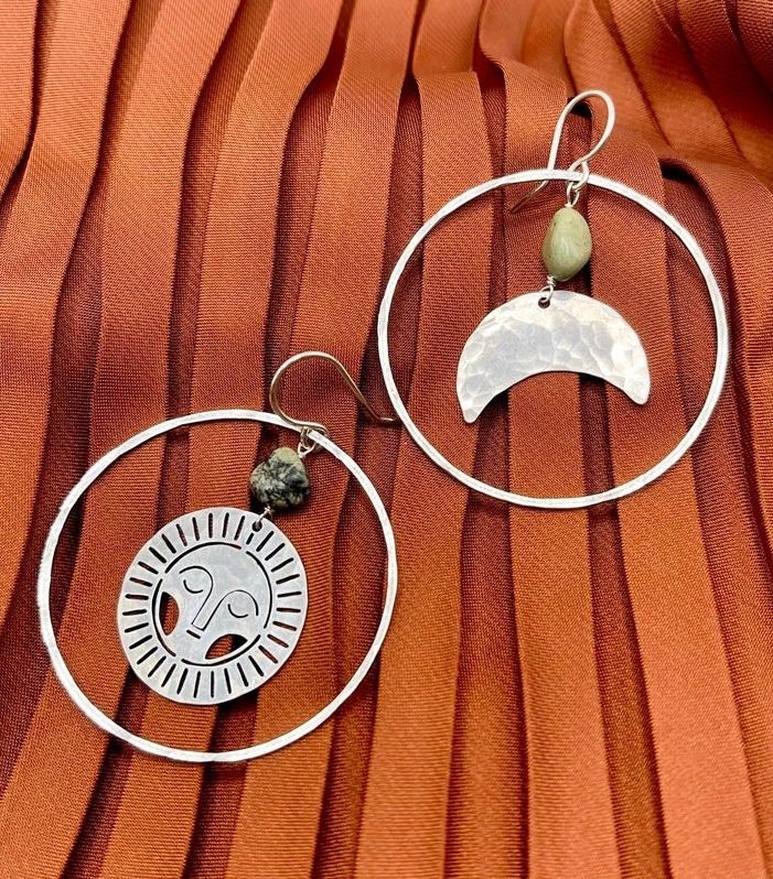 Eclipsed Sun And Moon Circle Silver Hook Earrings