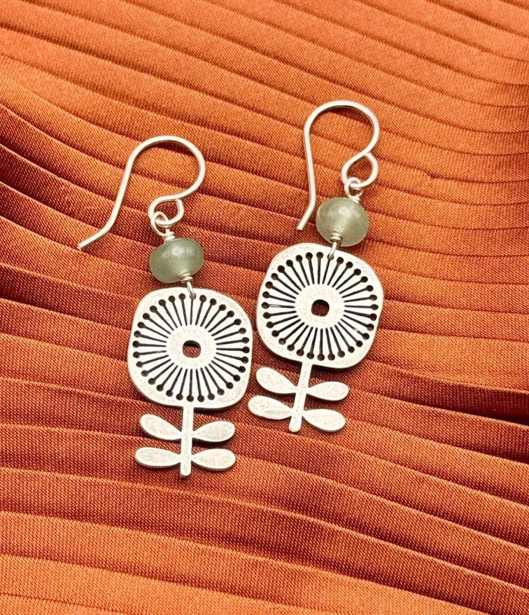 Verdure Folk Flower Silver Earrings