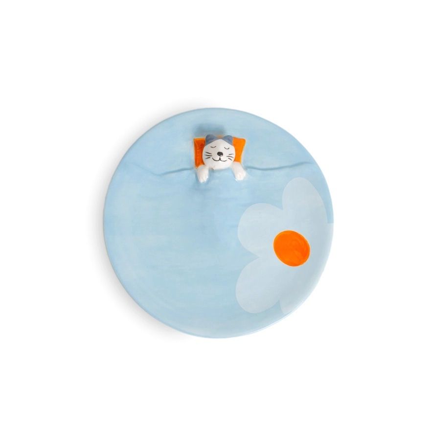 Light Blue Dreaming Cat Trinket Dish