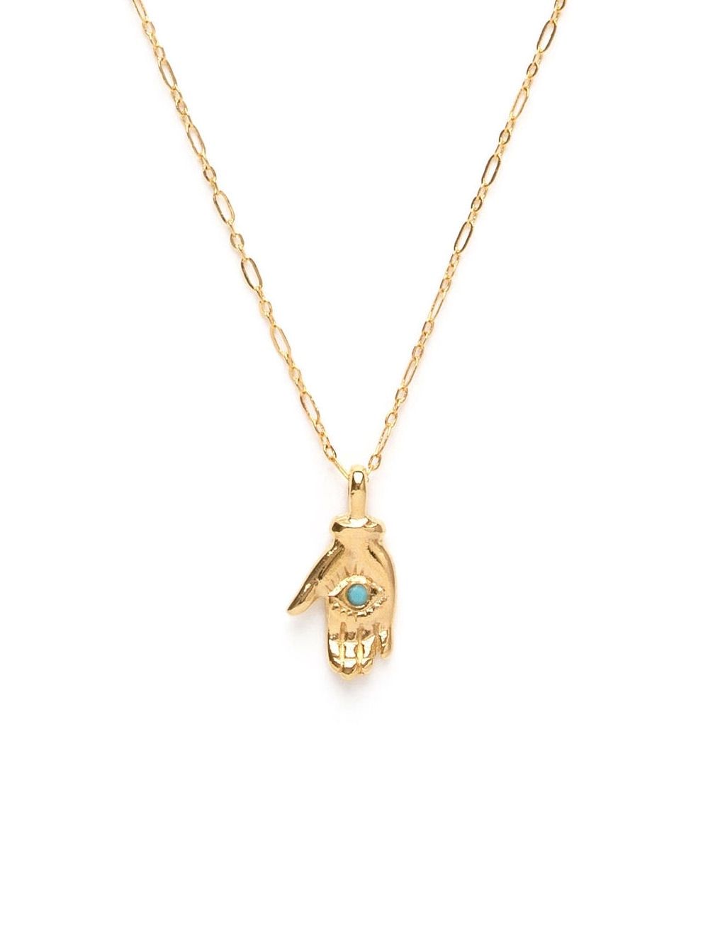 Tiny Mystic Hand Turquoise Gold Necklace