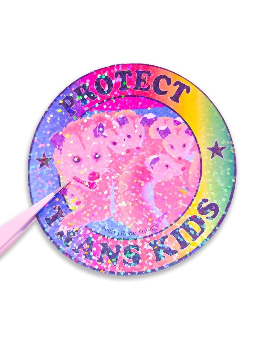Protect Trans Kids Possum Holographic Dots Sticker