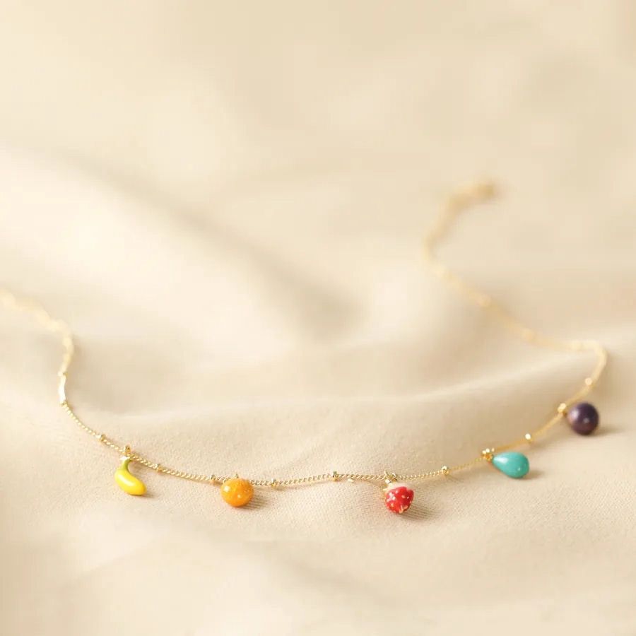 Enamel Fruit Charm Gold Necklace