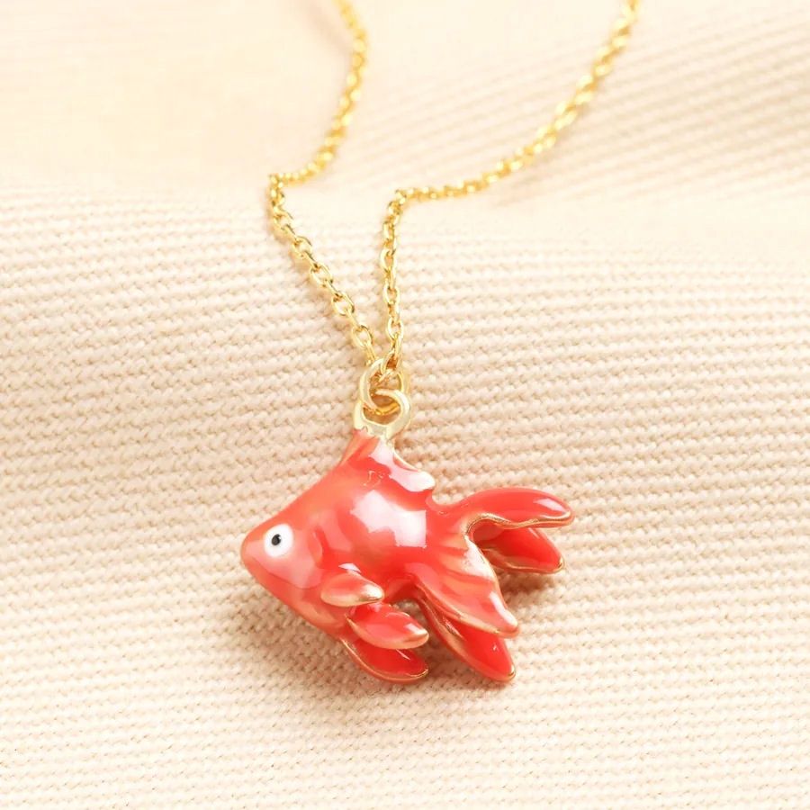 Enamel Red Goldfish Gold Necklace