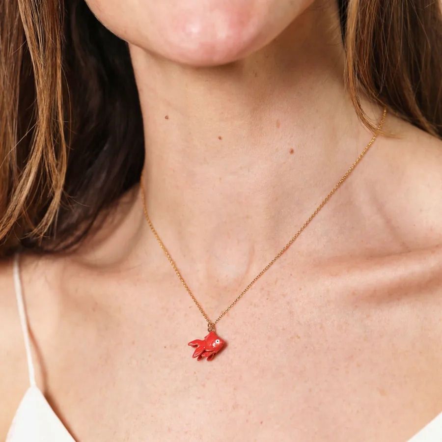 Enamel Red Goldfish Gold Necklace