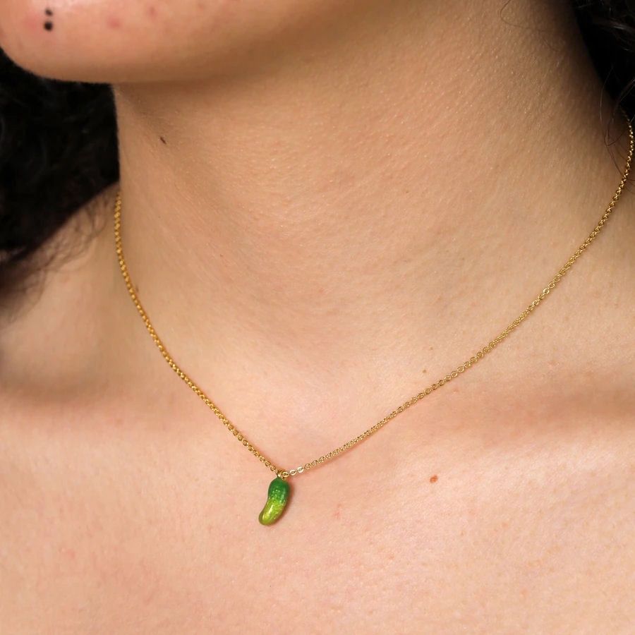 Enamel Pickle Gold Necklace