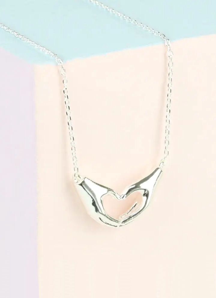 Heart Shaped Hands Silver Necklace
