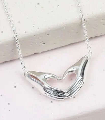 Heart Shaped Hands Silver Necklace