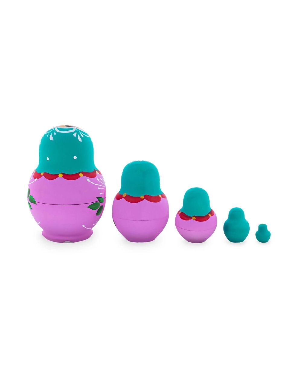 Green Blue Hood With Pink Flowers Nesting Dolls