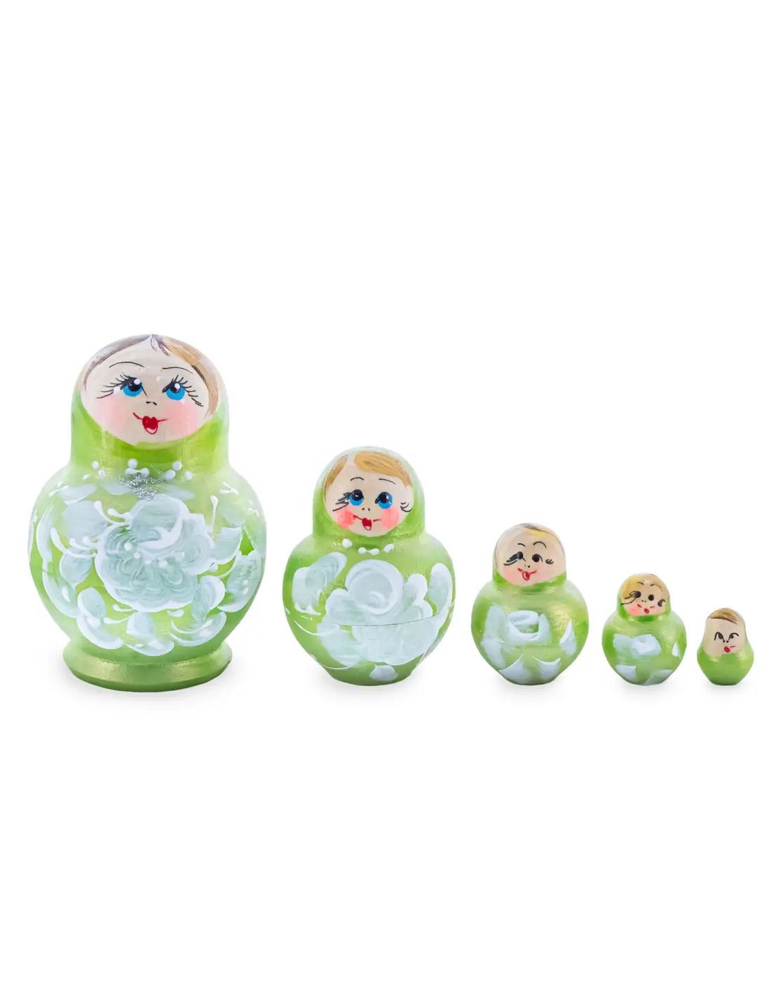 Green With White Flowers Nesting Dolls