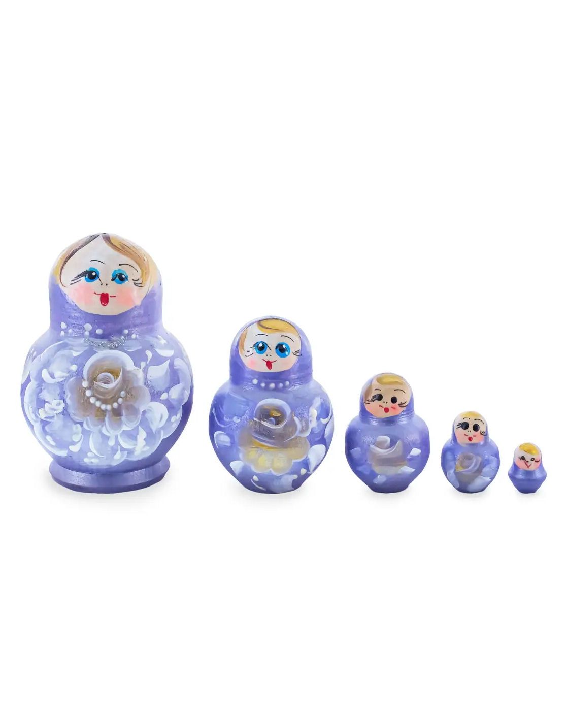 Purple With White Flowers Nesting Dolls