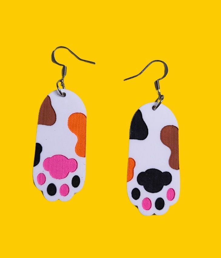 Calico Kitty Cat Paws Earrings