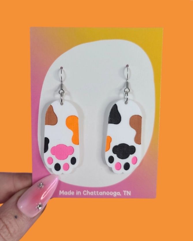Calico Kitty Cat Paws Earrings