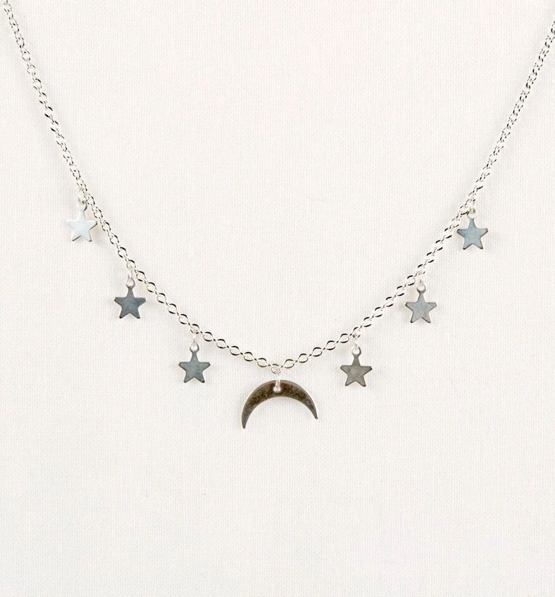 Moon And Stars Silver Necklace